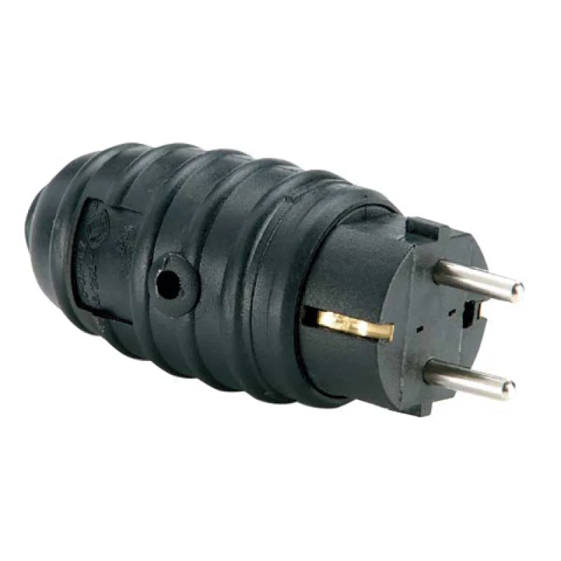 CLAVIJA BIPOLAR GOMA SCHUKO CON TT 16A 250V NEGRA